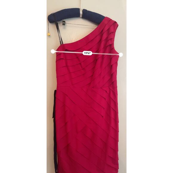 Tadashi Shoji Cherry Red One Shoulder Tiered Jersey Midi Dress Size XL - Picture 5 of 8